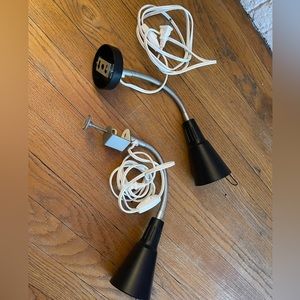 Ikea Kvart lights with bulbs, clamps, and sconce adapters